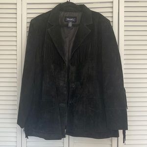 Vintage Denim & Co Black Suede Fringe Women or Men’s Jacket 100% Leather
